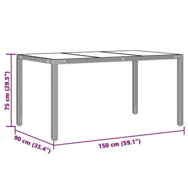 vidaXL szürke polyrattan üveglapos kerti asztal 150 x 90 x 75 cm