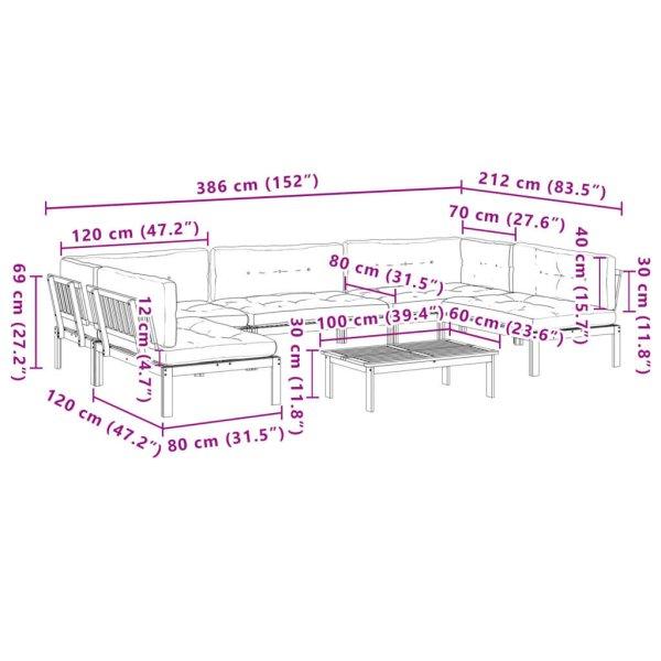 vidaXL 6 részes tömör akácfa kerti raklap ülőgarnitúra párnával