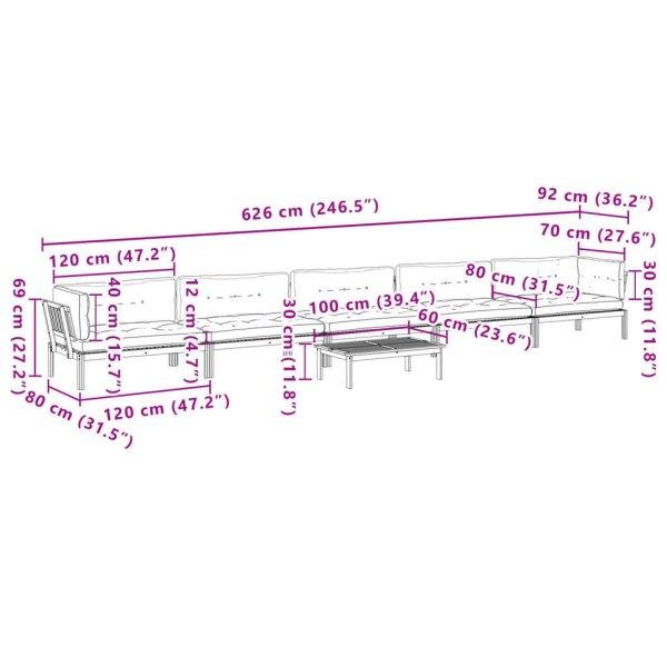 vidaXL 6 részes tömör akácfa kerti raklap ülőgarnitúra párnával