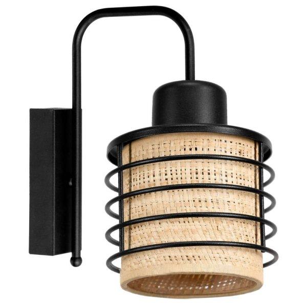 Fekete/natúr fémkosaras fali lámpa rattan betéttel | Glimex Jail (GJ006)
1xE27