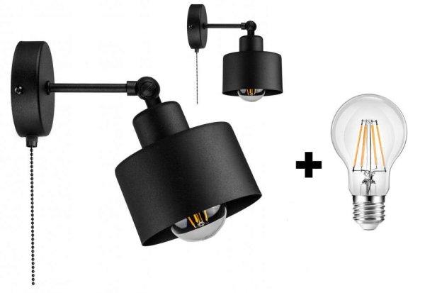 Glimex LAVOR állítható fekete fali lámpa kapcsolóval 1x E27 + ajándék LED
izzó