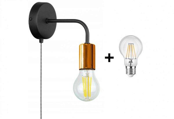 Glimex LOUIS fali lámpa kapcsolóval fekete réz/króm 1x E27 + ajándék LED
izzó