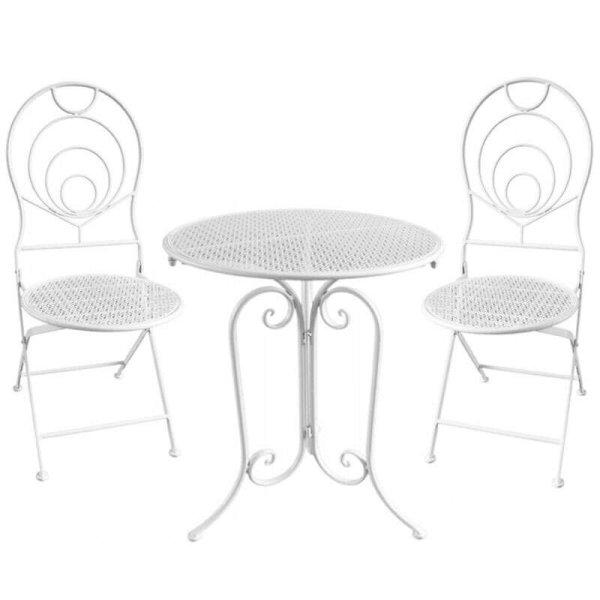 Elba fém kerti bútor szett, 2 összecsukható szék, 1 asztal, fehér