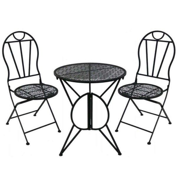 Elba fém kerti bútor szett, 2 összecsukható szék, 1 asztal, fekete