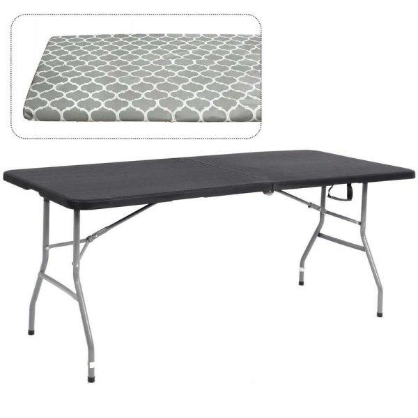 Többfunkciós összecsukható téglalap alakú asztal, asztalvédővel,
180x74x74cm, fekete
