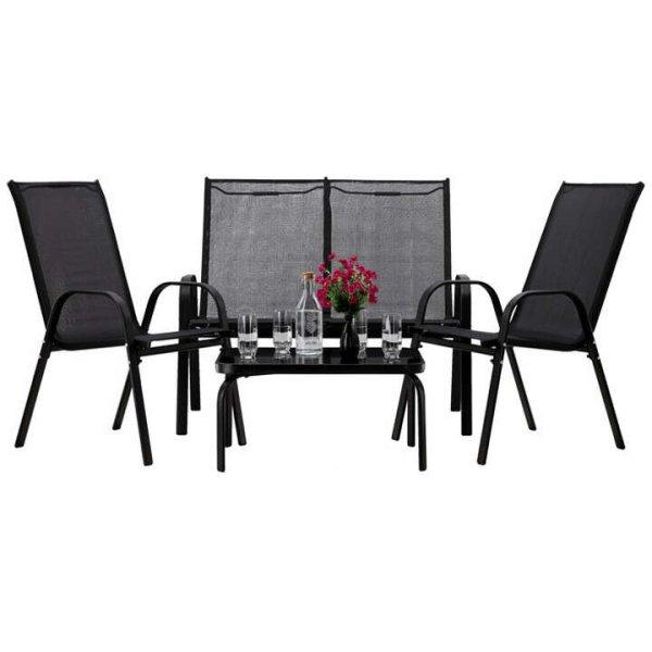 Textil kerti bútorkészlet, 2 szék, 1 kanapé és 1 asztal, sötétszürke