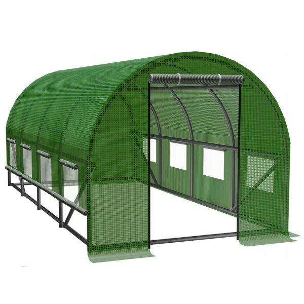 Kerti üvegház, alagút típusú fémkerettel, 200x450cm, zöld, 9nm
(kiegészítő szellőzés)