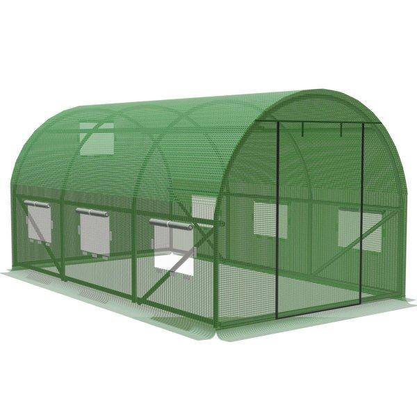 Kerti üvegház, alagút típusú fémkerettel, 300x200cm, zöld, 6nm,
kiegészítő hátsó ablak
