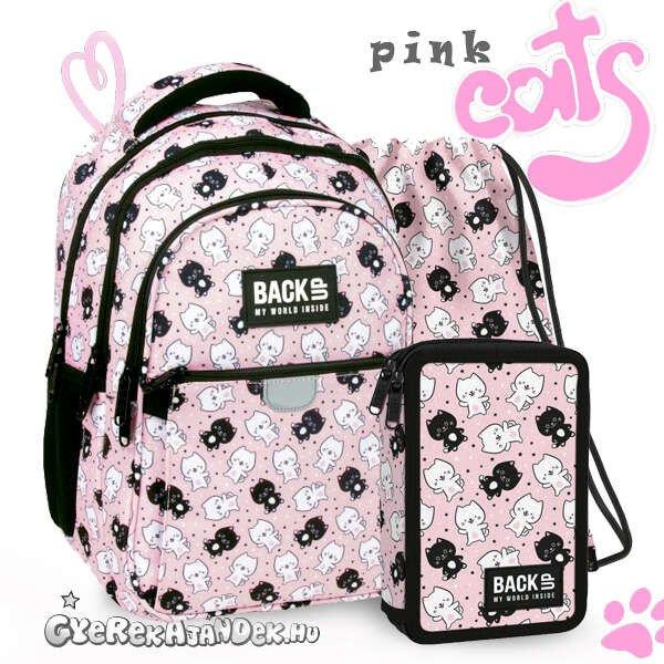 BackUp cicás iskolatáska, hátizsák SZETT - Pink Cats