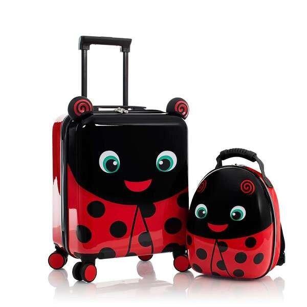 4 kerekű ABS bőrönd hátizsákkal - Ladybug