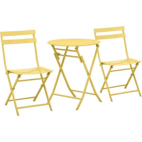 Kerti bútorkészlet, Quasar & Co.®, erkélyhez, teraszhoz, bisztróhoz,
asztalból és 2 székből, összecsukható, sárga