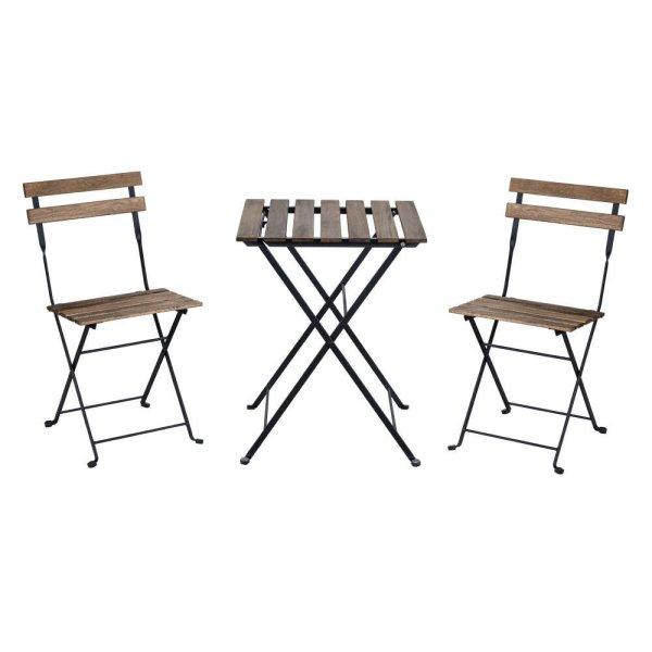 Kerti bútorkészlet, Quasar & Co.®, erkélyhez, teraszhoz, bisztróhoz,
asztalból és 2 székből, fém-fa, összecsukható, natúr-fekete