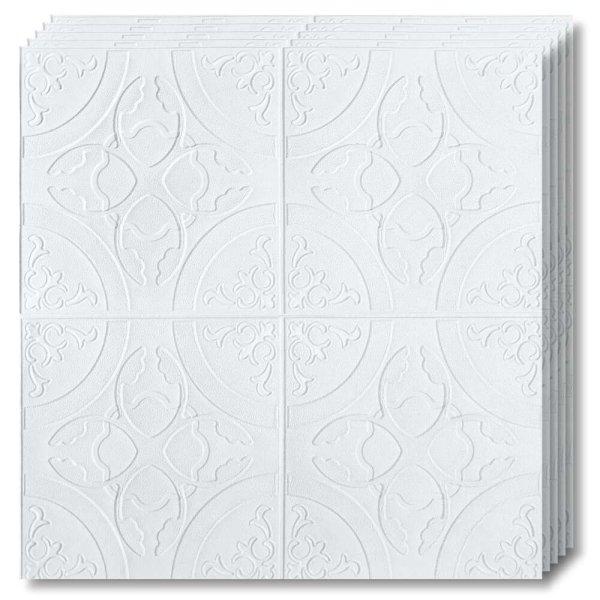 20x 3D Tapetoo Home Decor® mennyezeti csempe készlet, Modern dizájn,
egyszerű fehér, nedvességálló, 3 mm vastag, öntapadós, 70 x 70 cm, 9, 8
négyzetméter