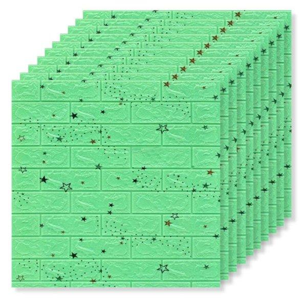 20 db 3D Tapetoo ​​Home Decor® tapéta csempe készlet, zöld csillagokkal,
70 x 77 cm, 2,5 mm, 10,6 négyzetméter