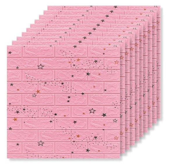 30 x 3D Tapetoo ​​Home Decor® tapéta csempe készlet, rózsaszín
csillagokkal, 70 x 77 cm, 2,5 mm, 15,9 négyzetméter