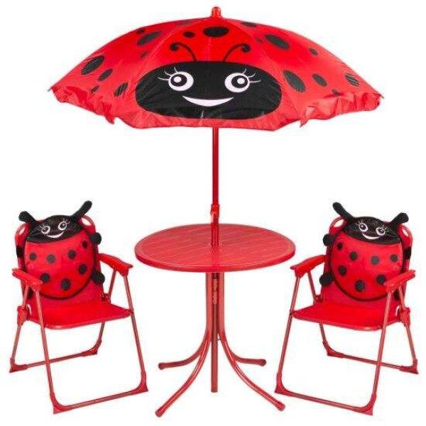 Strend Pro Melisenda Kerti Gyerek Bútorkészlet, összecsukható, katicabogár
modell, 1 asztal napernyővel, 2 szék, piros