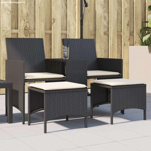 vidaXL 2 személyes fekete polyrattan kerti kanapé asztallal/székkel