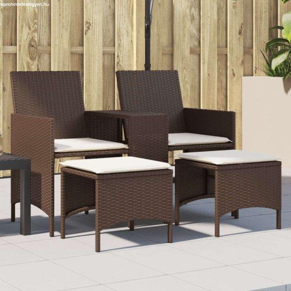 vidaXL 2 személyes barna polyrattan kerti kanapé asztallal/székkel