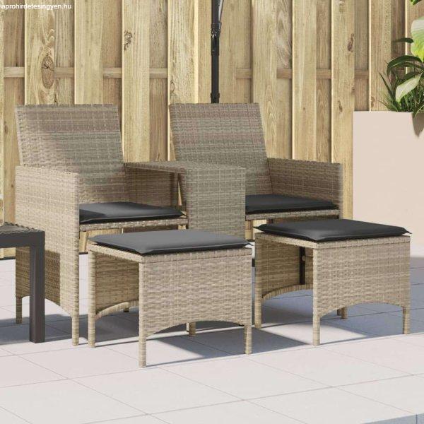 vidaXL 2 személyes szürke polyrattan kerti kanapé asztallal/székkel