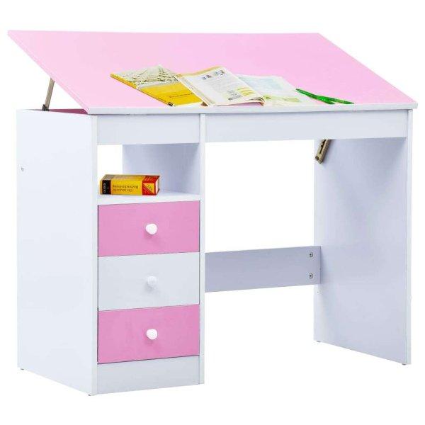 Rózsaszín és fehér dönthető gyerekíróasztal