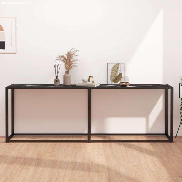 vidaXL fekete márványszínű edzett üveg tálalóasztal 220 x 35 x 75,5 cm
