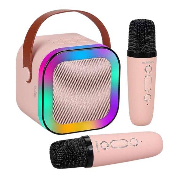 2 mikrofonból álló készlet és intelligens karaoke hangszóró gyerekeknek
és felnőtteknek, Exaltus®, hordozható Bluetooth hangszóró, vezeték
nélküli, 2 mikrofon mellékelve, bulikhoz, RGB táncsz