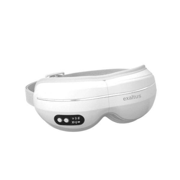 Készülék szemmasszázshoz, exaltus, Összecsukható szemüveg, Bluetooth
funkcióval, légnyomással és pihentető zenével, vibrációval,
ránctalanító, sötét karikák elleni, 6 üzemmóddal, fehér