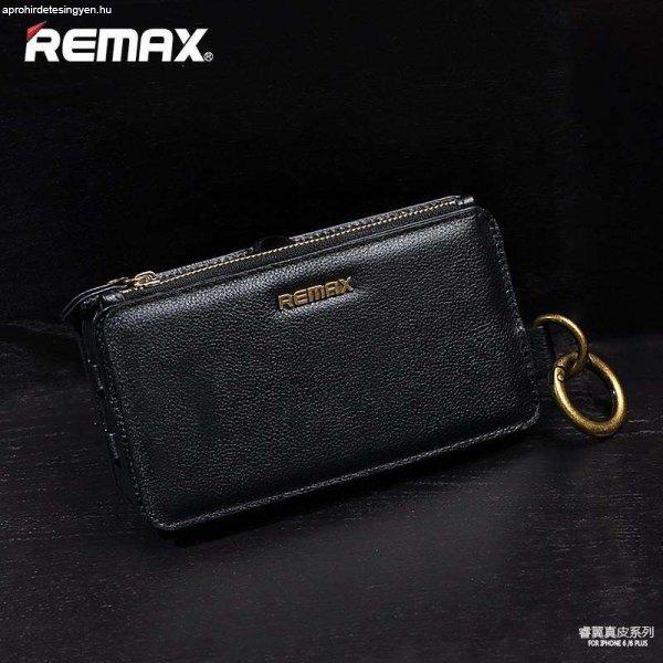 Remax fekete bőr pénztárca tok iPhone 6 6S (4,7