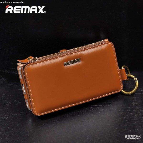 Remax barna bőr pénztárca tok iPhone 6 6S Plus (5,5