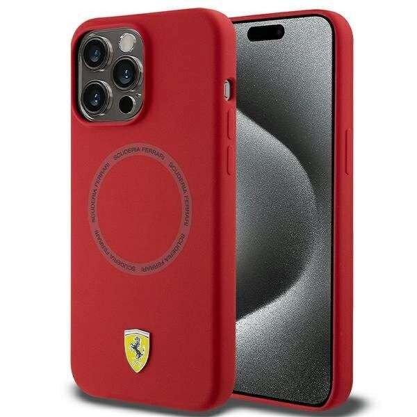 Ferrari Silicone Printed Ring MagSafe kompatibilis tok iPhone 15 Pro Max - piros