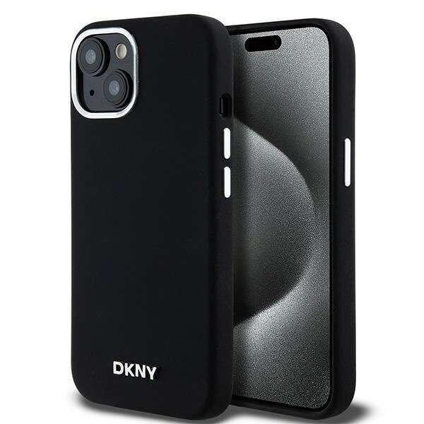 DKNY Liquid Silicone Small Metal Logo MagSafe kompatibilis tok iPhone 14 / 15 /
13 - fekete