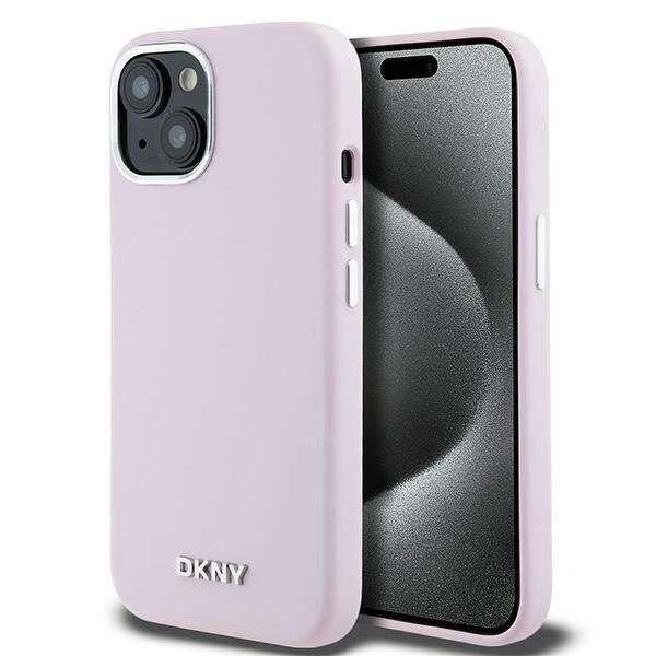 DKNY Liquid Silicone Small Metal Logo MagSafe kompatibilis tok iPhone 14 / 15 /
13 - rózsaszín