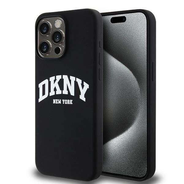 DKNY Liquid Silicone White Printed Logo MagSafe kompatibilis tok iPhone 15 Pro
Max - Fekete