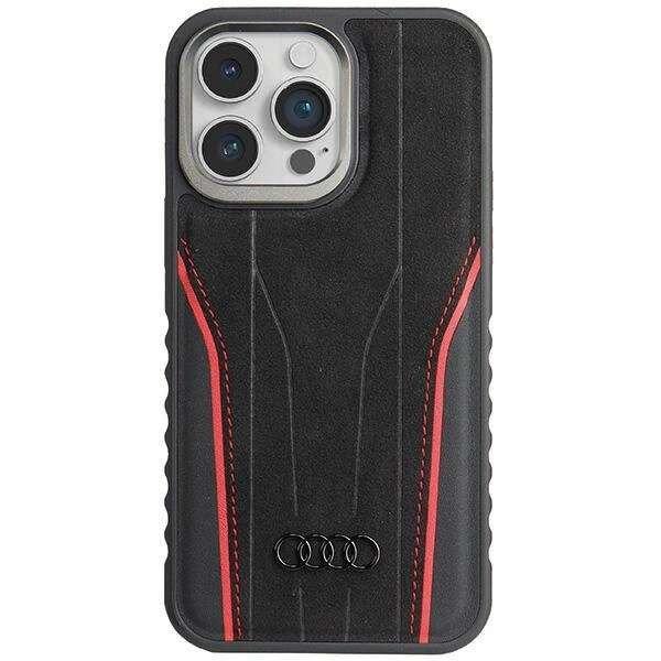 Audi Genuine Leather Case MagSafe kompatibilis tok iPhone 14 Pro - fekete és
piros