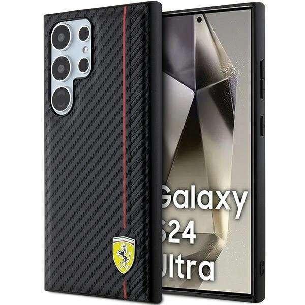 Ferrari Carbon Printed Line tok Samsung Galaxy S24 Ultra - fekete