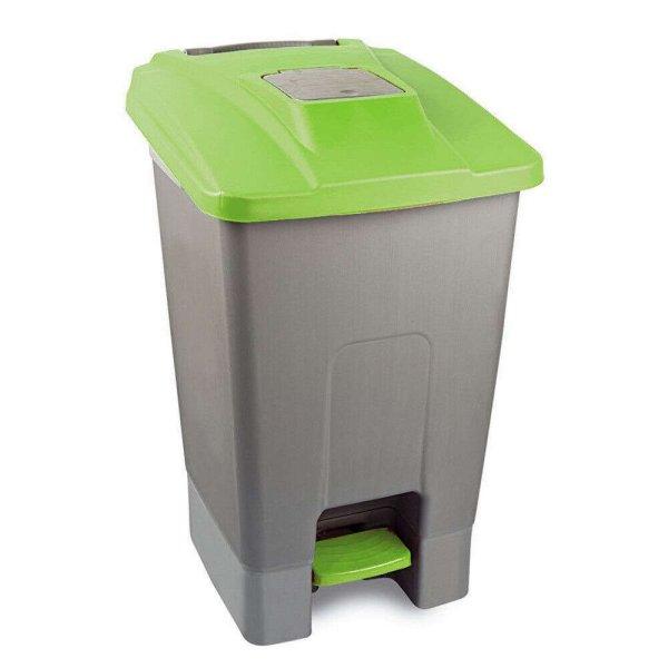 Szelektív hulladékgyűjtő konténer, műanyag, pedálos, fém színű, zöld,
100L