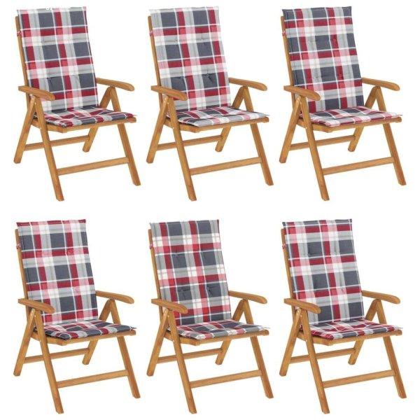6 db tömör tíkfa dönthető kerti szék párnával