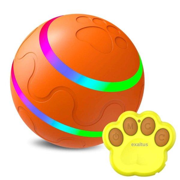 Exaltus® intelligens interaktív labdajáték, kutyáknak és macskáknak,
automatikus 360°-os forgatással és távirányítóval, LED lámpákkal,
játék módokkal, beltéri, kültéri, vízálló, átmérő 8 cm,