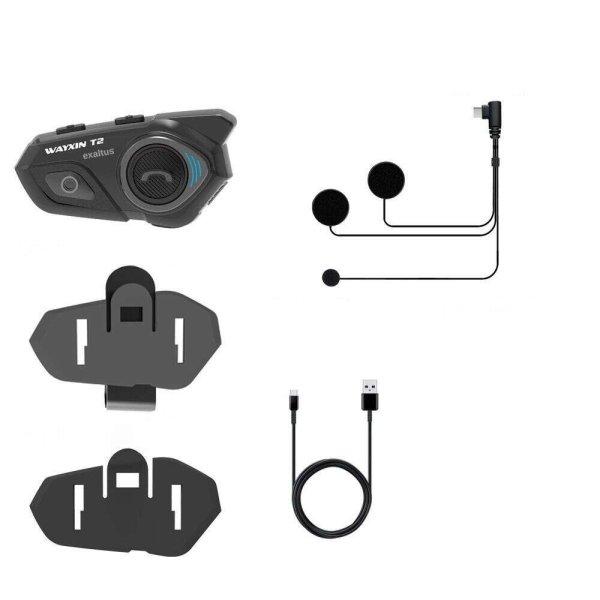 Exaltus® motorkerékpár kommunikációs rendszer, Bluetooth 5.0-val,
gombmikrofonnal együtt, teljes arcot védő fejhallgatóhoz, zajcsökkentő
funkció, 30m hatótávolság, sztereó zene, vízálló