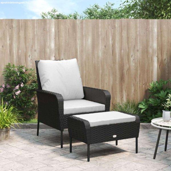 vidaXL fekete polyrattan kerti szék lábtartóval