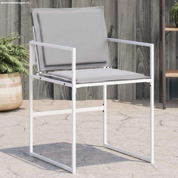 vidaXL 4 db fehér acél és textilén kerti szék párnákkal