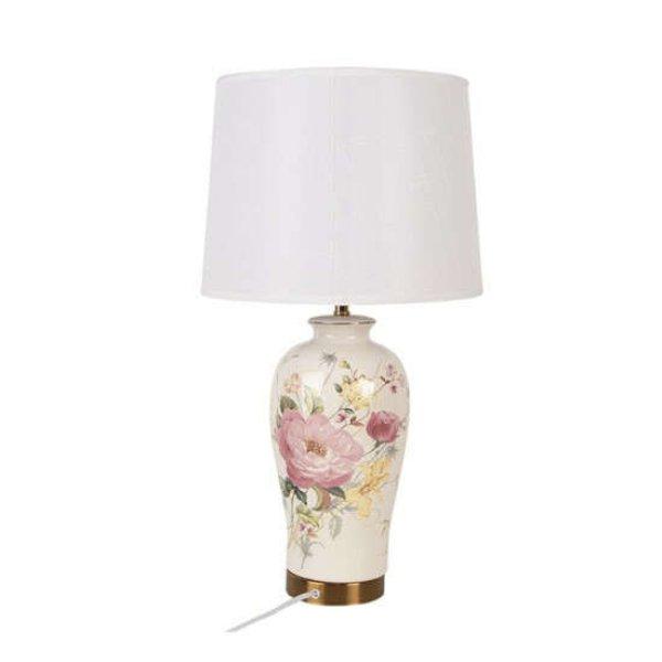CLEEF.6LMC0083 Kerámia asztali lámpa rózsás, fehér búrával, 30x54cm