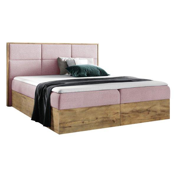 Boxspring ágy, 140x200, rózsaszín Kronos szövet/lancelot
tölgy, WOOD 2
