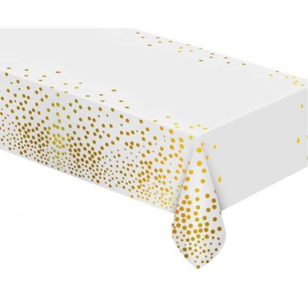 Asztalterítő fólia fehér színű arany konfetti mintákkal 137x 183 cm