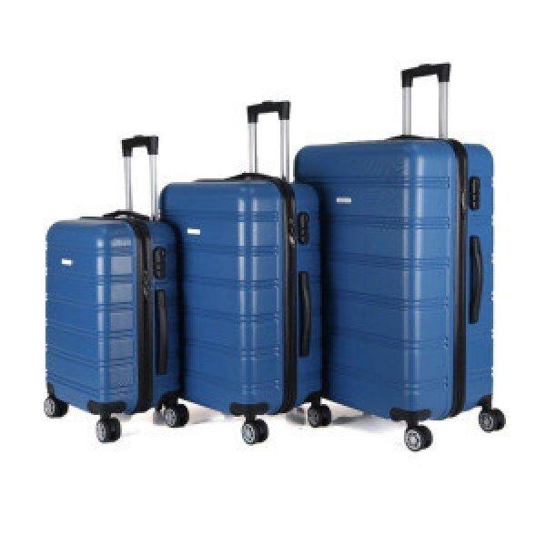 Royalty Line 3 részes keményfalú bőrönd szett, kék (dupla kerekes)