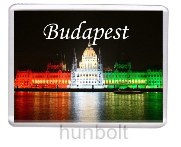 Budapest-Országház nemzeti színben, felső felirattal hűtőmágnes (műanyag
keretes)