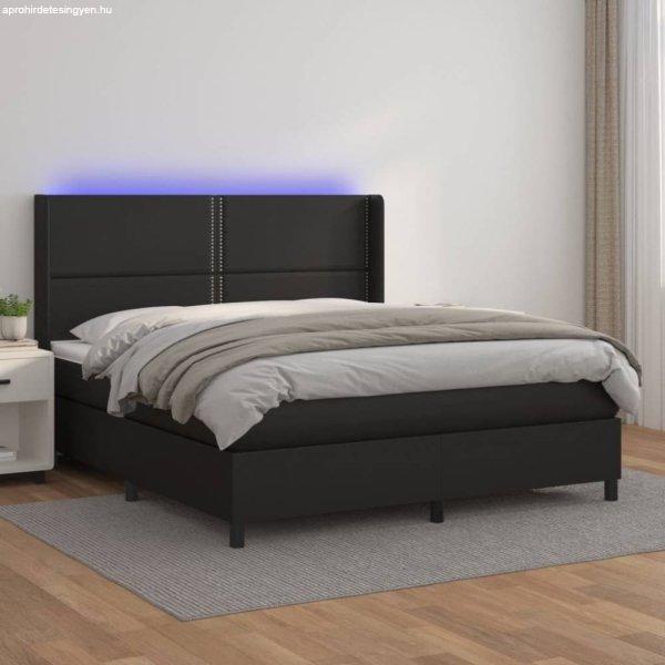 Fekete műbőr rugós ágy matraccal és LED-del 160x200 cm