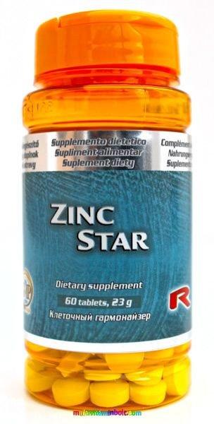 Zinc Star 60 db tabletta, 20 mg cink glükonát, - StarLife - A cink több mint
300 enzim alkotóeleme