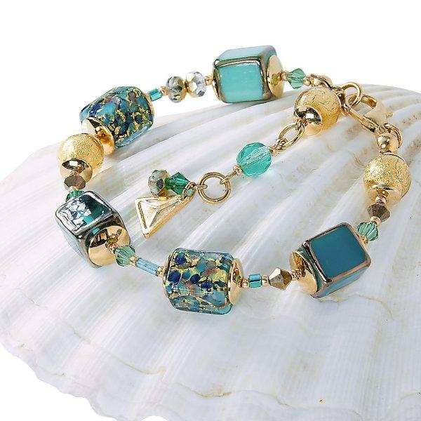 Lampglas Bájos Emerald Oasis karkötő 24 karátos
aranyból Lampglas BCU68 gyöngyökkel