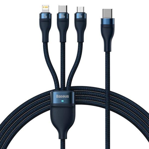 Baseus Flash Series 2, 3 az 1-ben USB kábel, USB-C / micro USB / Lightning,
100W, 1.5m (kék)